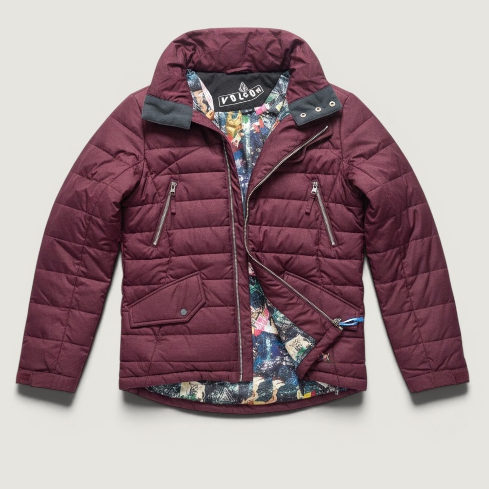 Volcom Womens S Burgundy Insulated Snowboard Ski Jacket Hooded Winter Coat